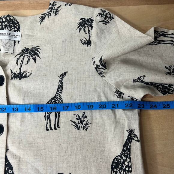 VTG Drapers & Damons Button Front Blouse Giraffe Blazer Top Shoulder Pads Sz L - Picture 7 of 8